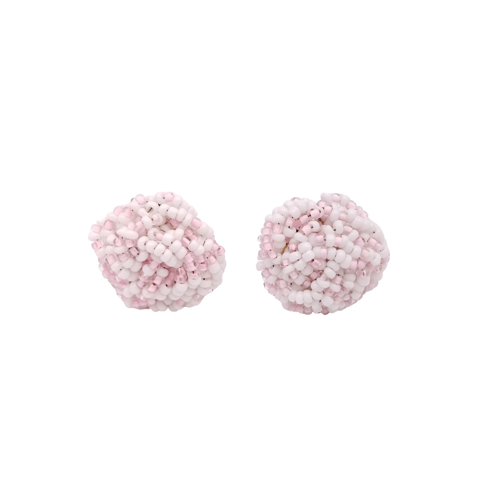 Vintage Earrings Clip On Pink White Seed Bead Cluster Japan
